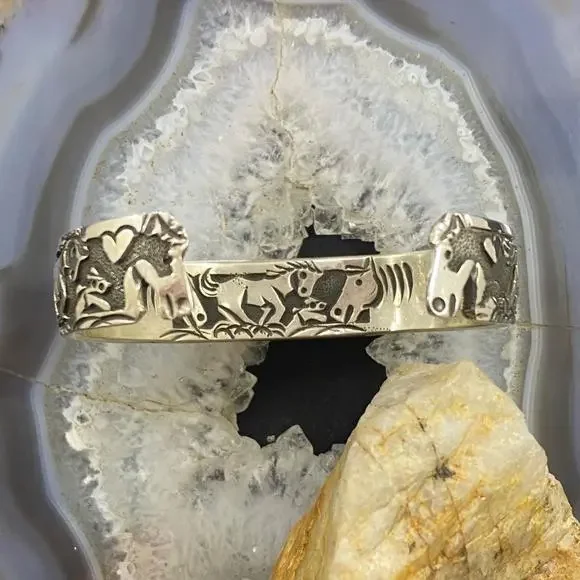 Lloyd Becenti Sterling Silver Horses in Desert Storyteller Bracelet For Women #3 - Picture 6 of 10